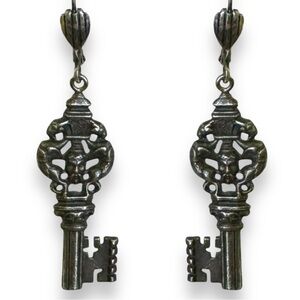 Antique Ornate Pewter Key Earrings